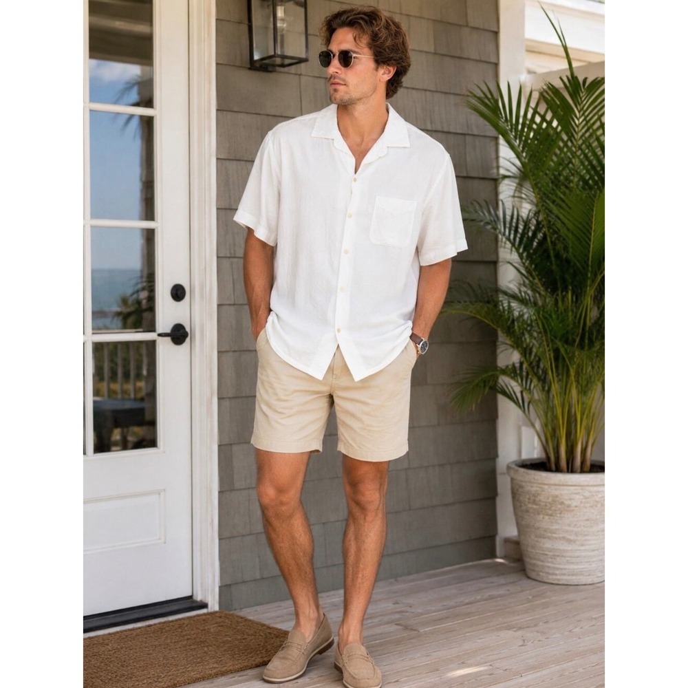 Daniel Cremieux Classics White 100% Linen Short Sleeve Tailored Fit Shirt Large